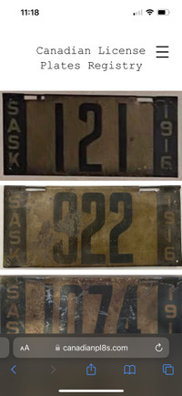 LOOKING FOR: 2 or 3 digit 1916 Saskatchewan license plate