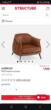 Structube Ambrose Real Leather Chair (2 Available)