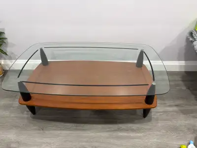 Mid-Century Modern Coffee Table with Glass Top, View more
