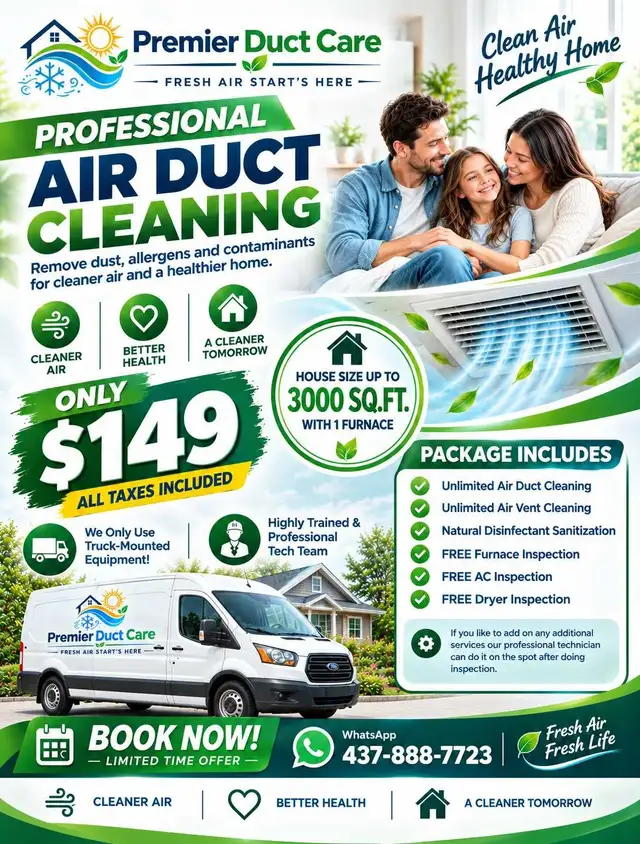 Truck Mounted Air Duct Cleaning - $149 + GST