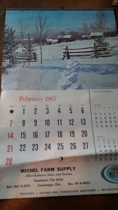 Michel Farm Supply, Conestoga 1965 Calendar, Phone MO 4-2193, View more