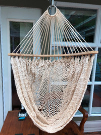 Large Handmade Vintage Macrame Hanging Chair with Wooden Frame