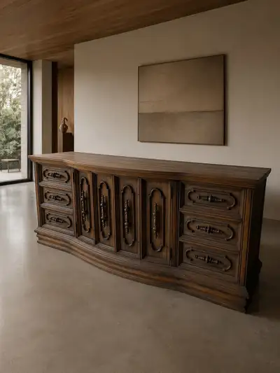 Free Delivery Vintage European Estate Solid Wood Credenza, View more