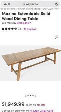 104-Inch MAXINE  EXTENDABLE PINE DINING TABLE (Solid wood)