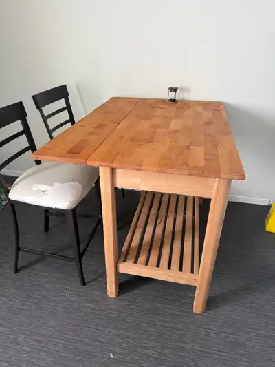 Wooden kitchen island/bar (includes 2 chairs), View more