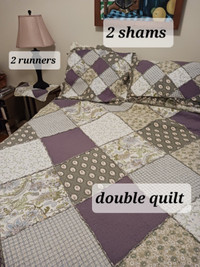 TODAY $25!!!5 piece QUILT, SHAMS, RUNNERS. Double reversible Qui