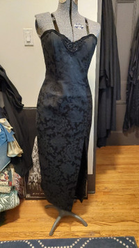 Gunne Sax black corset strapless wiggle dress, size XL