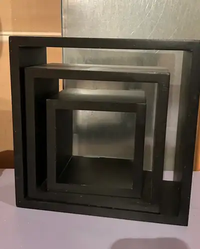 Set of 3 Black Square Shelves, View more