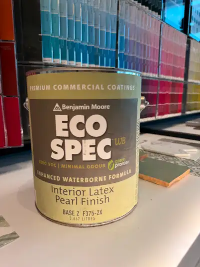 Benjamin Moore ECO SPEC, Pearl finish paint. With our new and improved Eco Spec now available, we ar...