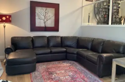 Custom Dark Brown Jaymar Leather Sectional Sofa with Chaise, View more