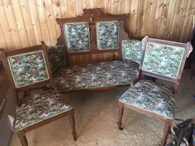 antique settee couch and  chairs, View more