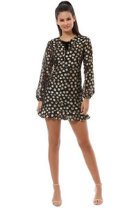 Love Of Lemons Women's Lottie Bell Sleeve Dress. Gold Dot, Size