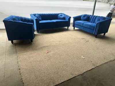 premium seating blue velvet sofa set available , View more