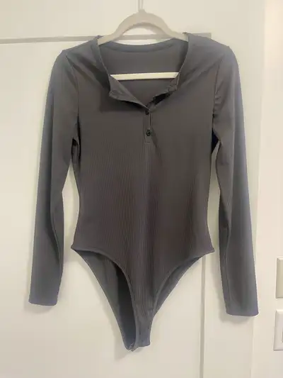 Grey Henley Long-sleeved Bodysuit, View more