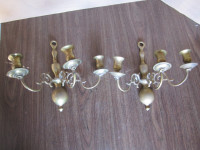 Vintage Brass Wall Sconce Candle Holder Double Arm Set of 2