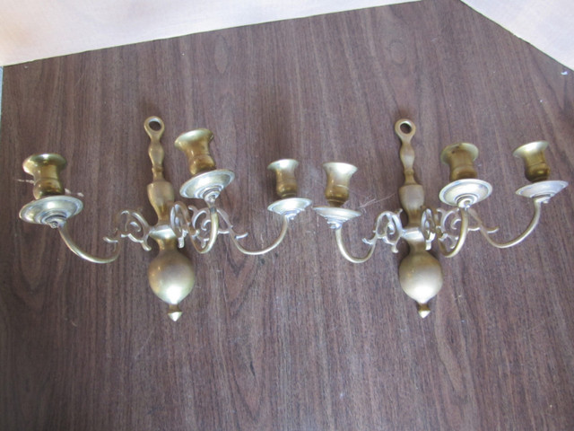 Vintage Brass Wall Sconce Candle Holder Double Arm Set of 2 in Home Décor & Accents in Markham / York Region
