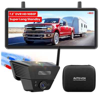 New in Sealed Box, AUTO VOX Solar Wireless Backup Camera Magnetic: 7.2" DVR 1080P 2 Split Recording...