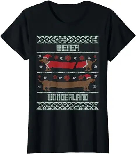 Women Size Med Wiener Wonderland Ugly Christmas Sweater T-Shirt