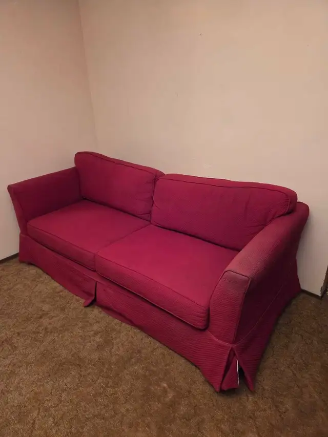 Red Fabric Couch Delivery Available 