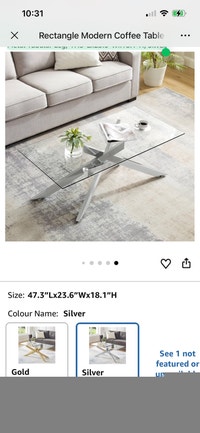 Rectangle Modern Coffee Table, Tempered Glass Top and Metal Tubu Markham / York Region Toronto (GTA) Preview