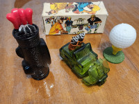 Golf Bottles Ball On Tee Cart Clubs In Bag Golfers Avon