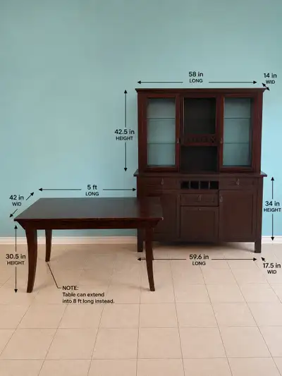 Solid Wood Extendable Dining Table with Lighted China Hutch, View more
