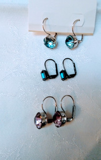 Vintage Earrings, Assorted French Wire crystal styles