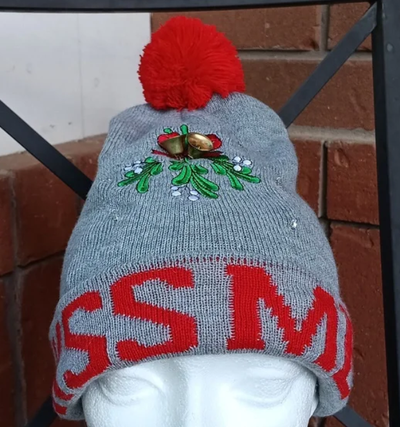 Gray knitted Light-up Mistletoe Toque hat w Pom Pom, View more