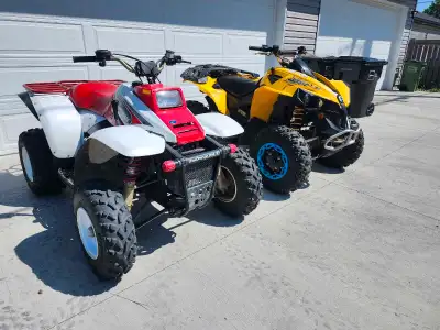 HIS AND HERS QUADS. 1st IS A 2008 CAN-AM RENEGADE 500 4x4 WITH HI AND LOW RANGE. QUAD HAS 3650 KM ON...