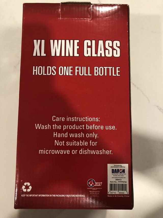 NEW - Clear XL Wine Glass - Holds 1 Full Bottle - Fun gift! in Kitchen & Dining Wares in Ottawa - Image 9