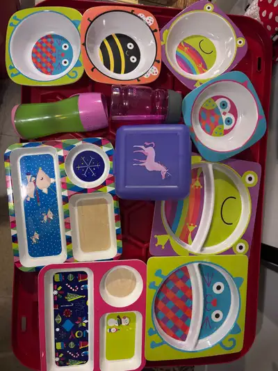 Kids dishes and water bottle , View more