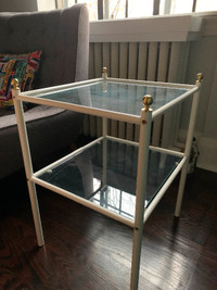 White Gold Metal Glass Bedside Table + Matching Double Bed Frame