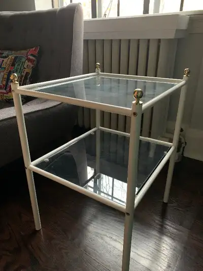 White Gold Metal Glass Bedside Table + Matching Double Bed Frame, View more