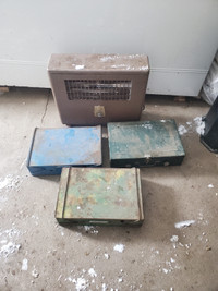 Camping stoves x3. Vintage electric heater.