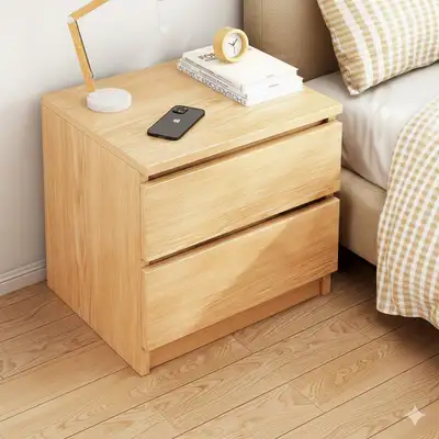 Light Wood 2-Drawer Nightstand Bedside Table, View more
