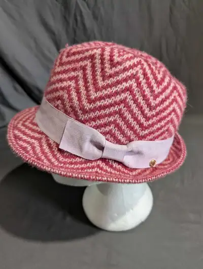 Fedora Hat Red Pink Herringbone One Size, View more