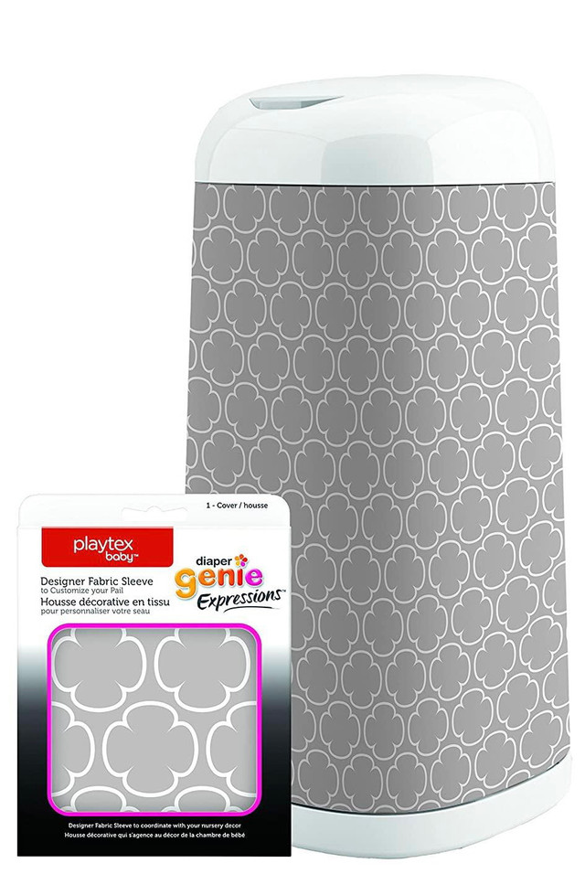 Diaper Genie Expressions Pail + Grey Clovers fabric cover in Bathing & Changing in Markham / York Region - Image 3