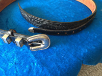 Texas Ranger-style black leather belt