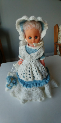 Pretty 12" Doll in Fantastic Hand Crochet Antebellum Style Dress