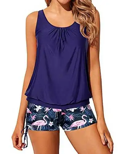 NEW Purple Tankini 2pc Swimsuit w/Flamingo Boy Shorts - XXL, View more
