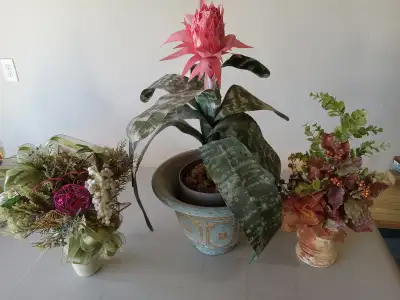 FAKE FLOWER IN POT PINK, 2 SMALLER ONES, View more