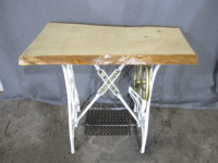 1870s WHITE SEWING MACHINE CAST IRON LIVE EDGE TABLE