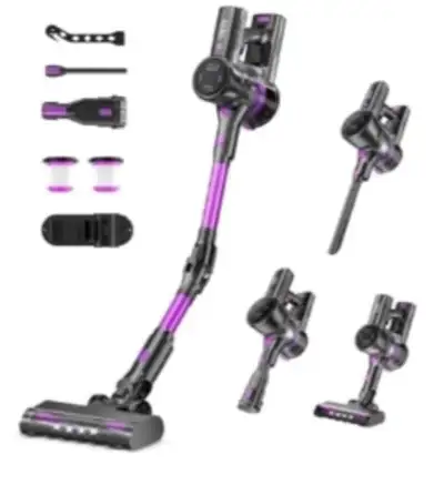 Ykyi Cordless Vacuum Cleaner, Cordless Stick Vacuum with LED Display & Foldable Lightweight Design,...