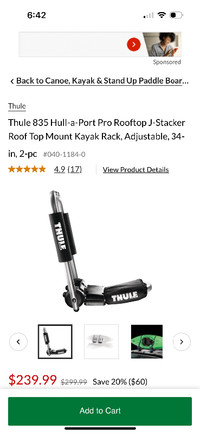 Thule kayak holder. 2 sets comes will all ropes etc. Used 2 year