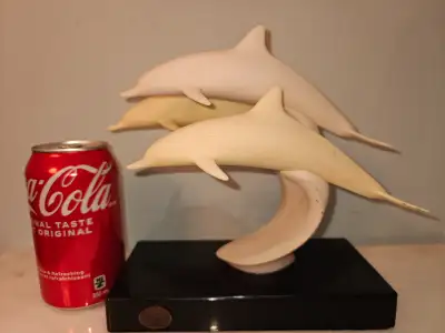 Vintage John Perry USA made pellucid dolphins sculpture, View more