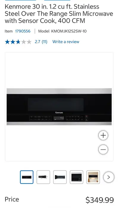 Kenmore 30" Slim Over-The-Range Microwave Model: KMOMJK12S2SW-10 • 1.2 Cu. Ft. Capacity • Slim Desig...