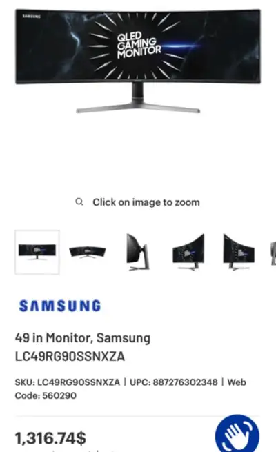 49-inch Samsung CRG9 Super Ultra-Wide Curved Gaming Monitor, View more