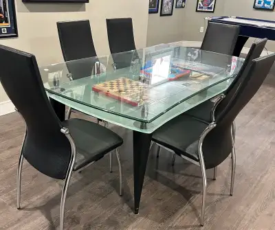 Glass table with 6 chairs, View more