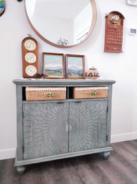 Solid wood sage green cabinet TV stand media console 