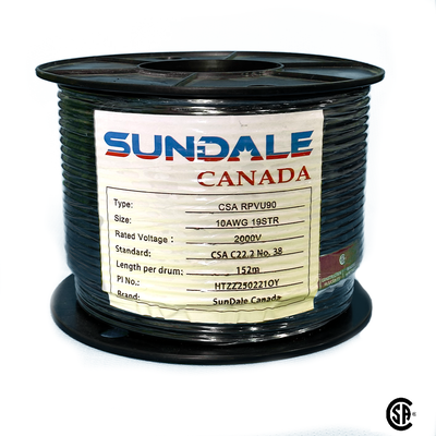 Colour - Black or Red #10 Solar Cable (6mm²) – 152m / 500 Ft Reel | XLPE Insulated | CSA Approved En...